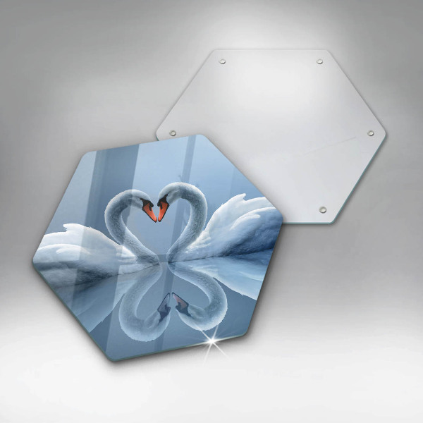 Kuchynská doska veľká zo skla Dve labutie srdcia