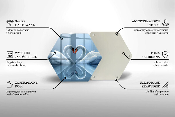 Kuchynská doska veľká zo skla Dve labutie srdcia