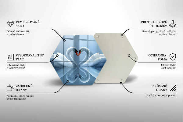 Kuchynská doska veľká zo skla Dve labutie srdcia