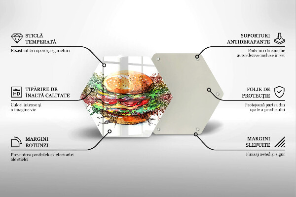 Kuchynská doska veľká zo skla Kresba hamburgera