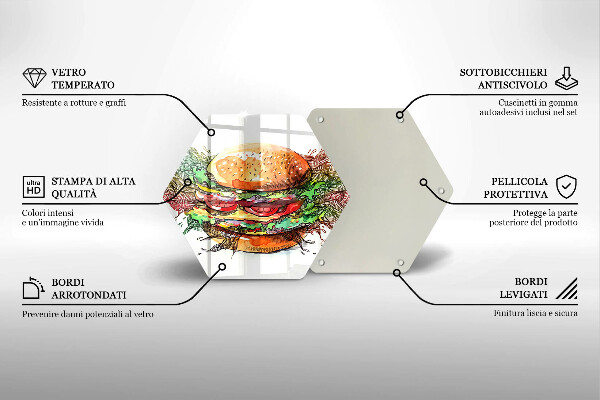 Kuchynská doska veľká zo skla Kresba hamburgera