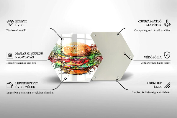 Kuchynská doska veľká zo skla Kresba hamburgera
