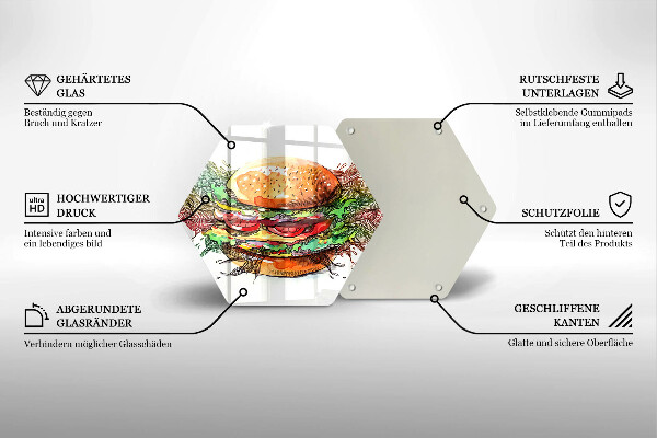 Kuchynská doska veľká zo skla Kresba hamburgera