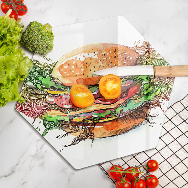 Kuchynská doska veľká zo skla Kresba hamburgera
