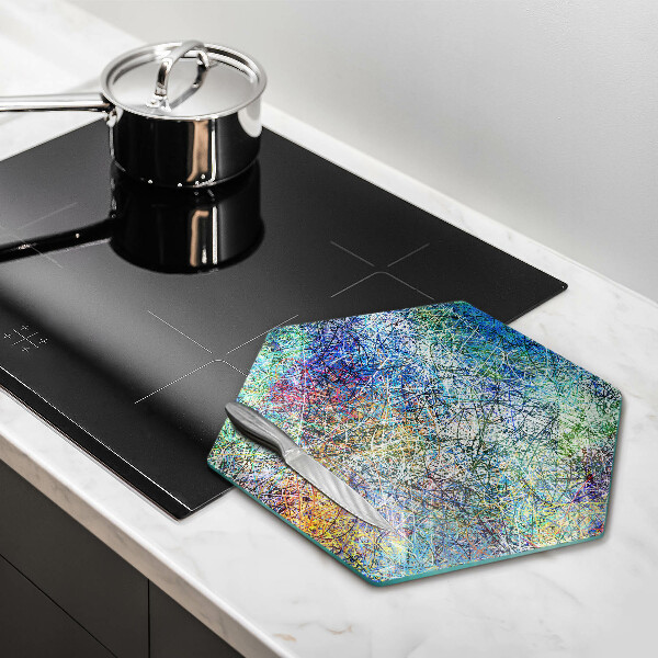 Kuchynská doska veľká zo skla Farebná čiarová abstrakcia