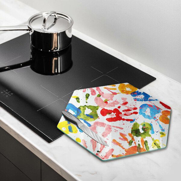 Kuchynská doska veľká zo skla Stopy detských rúk