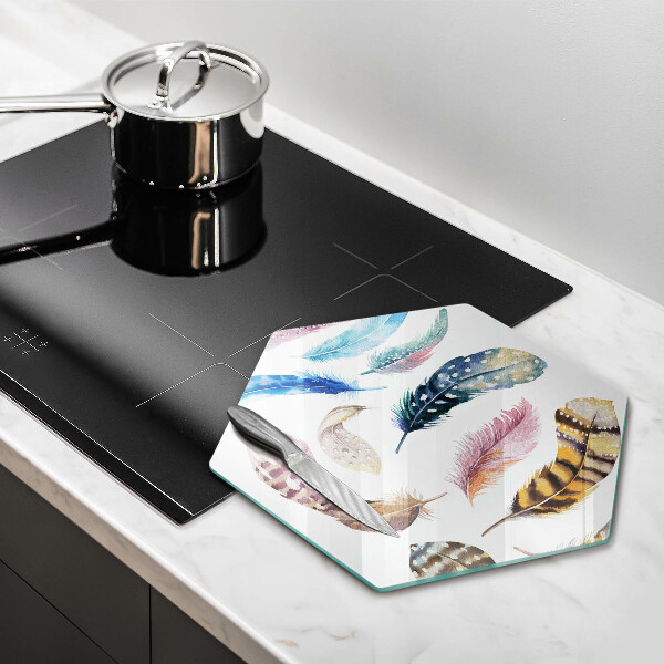 Kuchynská doska veľká zo skla Farebné vtáčie perie