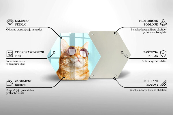 Kuchynská doska zo skla Červená mačka s okuliarmi