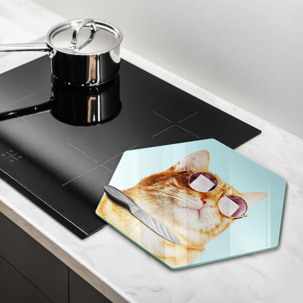 Kuchynská doska zo skla Červená mačka s okuliarmi