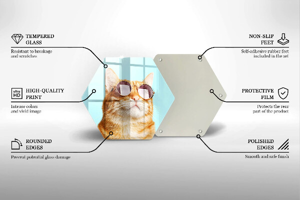 Kuchynská doska zo skla Červená mačka s okuliarmi