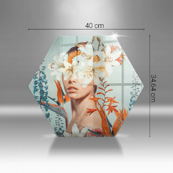 Kuchynská doska veľká zo skla Žena v kvetoch