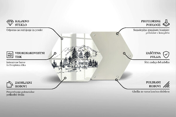 Kuchynská doska veľká zo skla Kresba chaty v horách