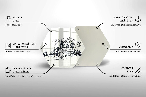 Kuchynská doska veľká zo skla Kresba chaty v horách
