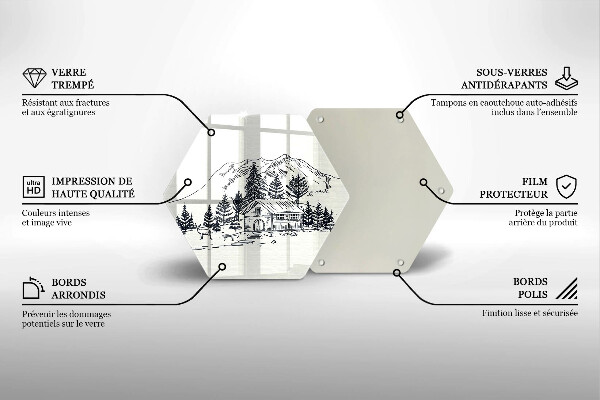 Kuchynská doska veľká zo skla Kresba chaty v horách