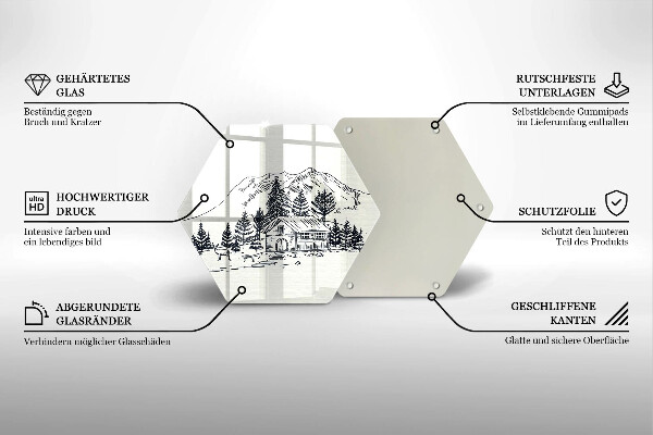 Kuchynská doska veľká zo skla Kresba chaty v horách