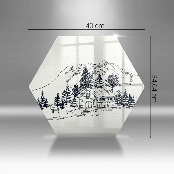 Kuchynská doska veľká zo skla Kresba chaty v horách