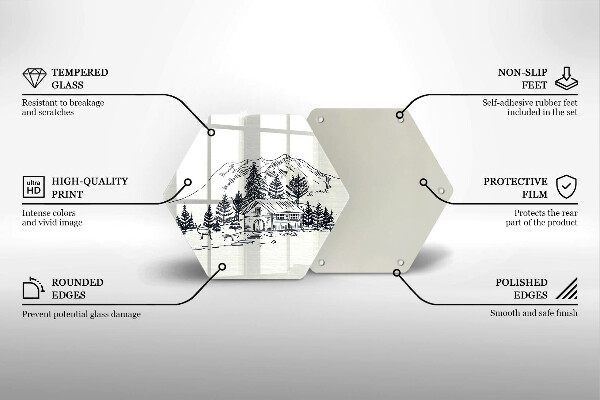 Kuchynská doska veľká zo skla Kresba chaty v horách