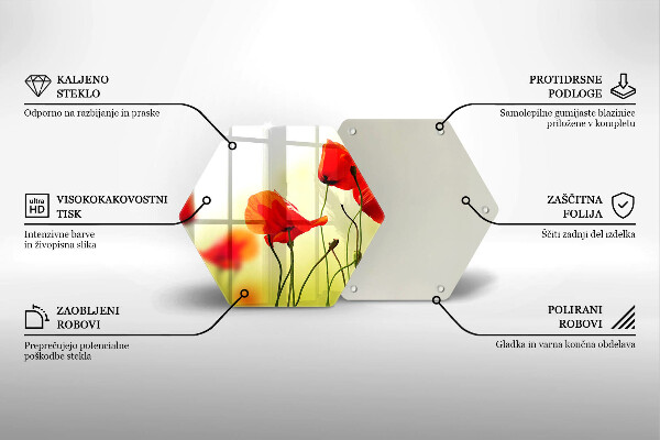 Kuchynská doska veľká zo skla Červené kvety maku