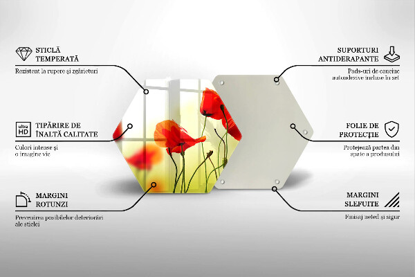 Kuchynská doska veľká zo skla Červené kvety maku