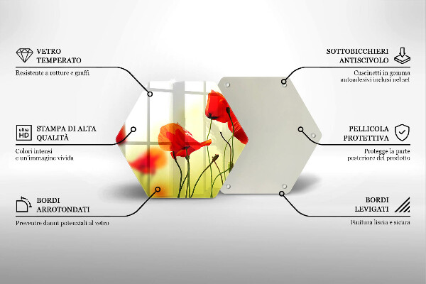 Kuchynská doska veľká zo skla Červené kvety maku
