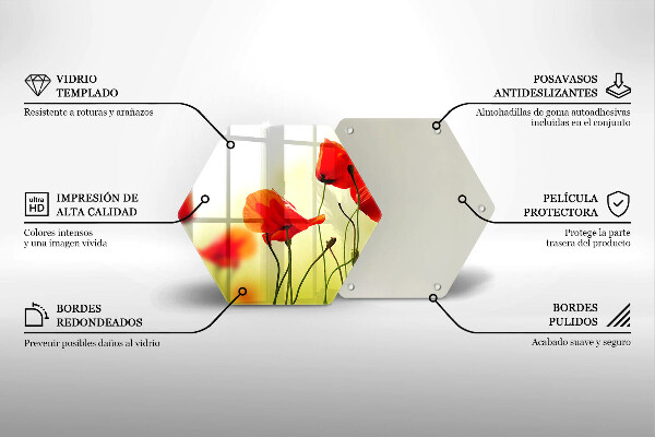 Kuchynská doska veľká zo skla Červené kvety maku