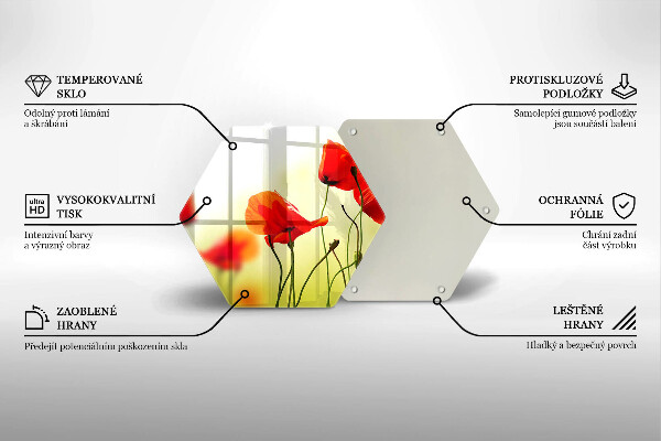 Kuchynská doska veľká zo skla Červené kvety maku