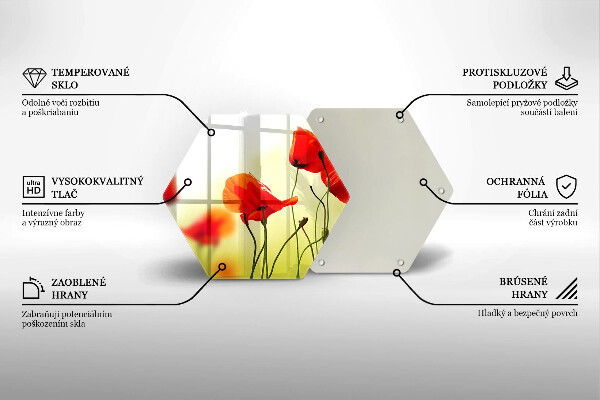 Kuchynská doska veľká zo skla Červené kvety maku