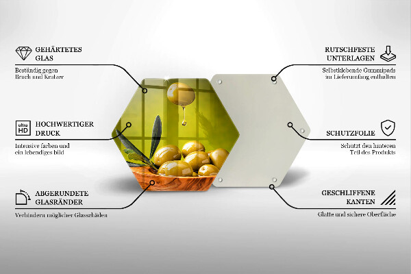 Kuchynská doska veľká zo skla Chutné olivy