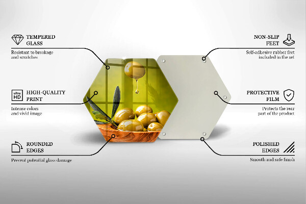 Kuchynská doska veľká zo skla Chutné olivy
