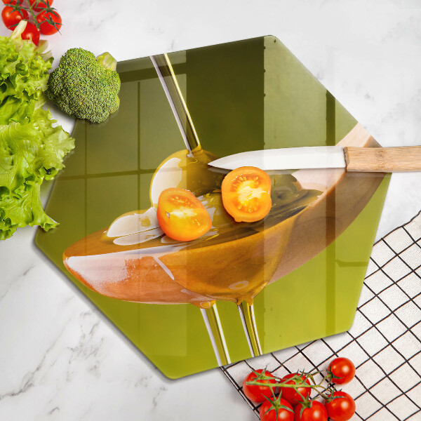 Kuchynská doska veľká zo skla Olivový olej a olivy