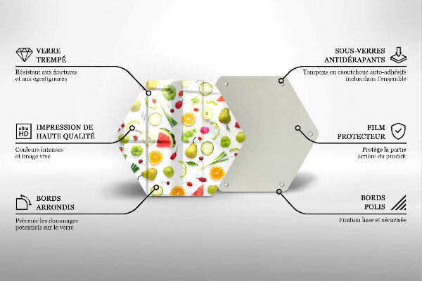 Kuchynská doska veľká zo skla Vzor ovocia a zeleniny