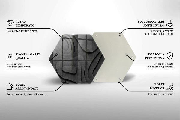 Kuchynská doska veľká zo skla 3D tvary kameňov