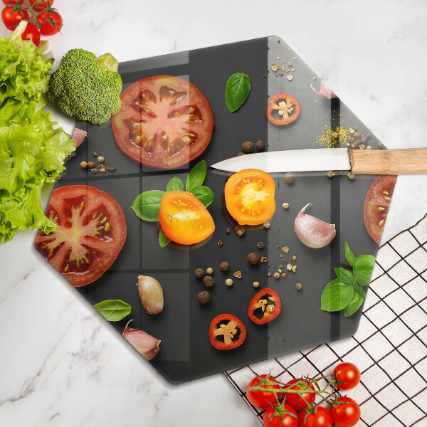 Kuchynská doska veľká zo skla Paradajky a korenie