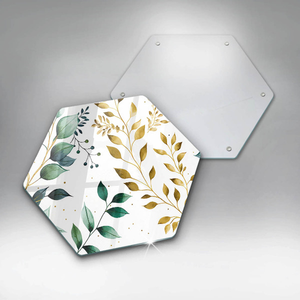 Kuchynská doska zo skla Zelené a zlaté listy
