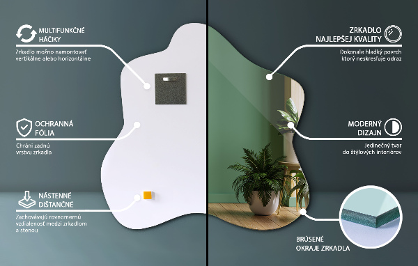 Zrkadlo v tvare škvrny asymetrické 48x48 cm