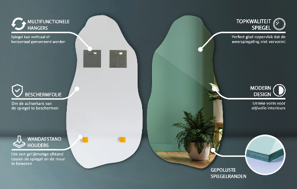 Nepravidelne zrkadlo originálne zavesenie 50x100