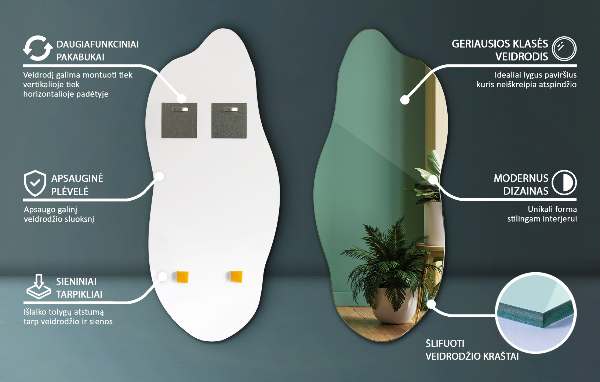 Asymetrické zrkadlo dekorácia na stenu 35x80 cm