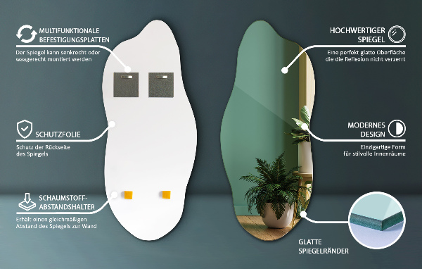 Nepravidelne zrkadlo bez rámu 40x90 cm