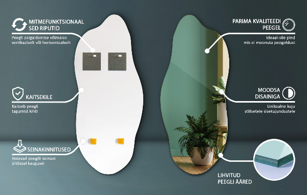 Nepravidelne zrkadlo bez rámu 40x90 cm