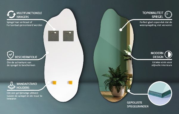 Nepravidelné organické zrkadlo moderné 45x100 cm
