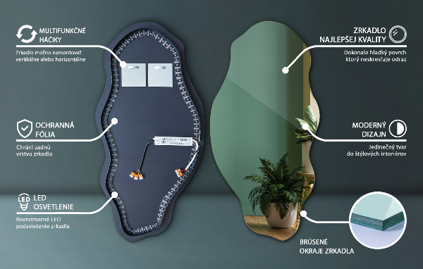 Nepravidelne led zrkadlo elegantný 40x80 cm