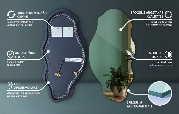 Nepravidelne led zrkadlo elegantný 40x80 cm