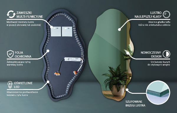 Nepravidelne led zrkadlo moderné 45x90 cm