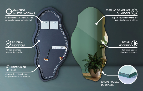 Nepravidelne led zrkadlo moderné 45x90 cm