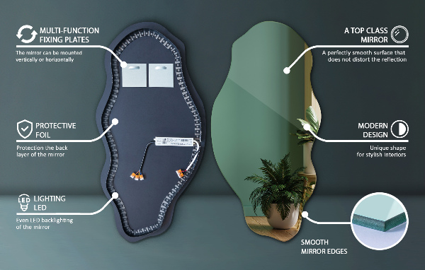 Asymetrické zrkadlo s led osvetlením moderné 50x100 cm