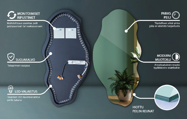 Asymetrické zrkadlo s led osvetlením moderné 50x100 cm