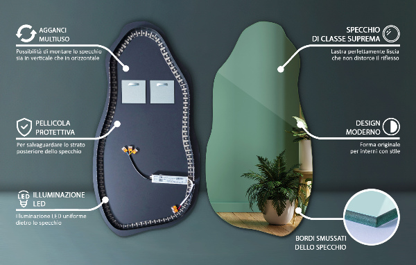 Nepravidelne led zrkadlo módne 45x90 cm