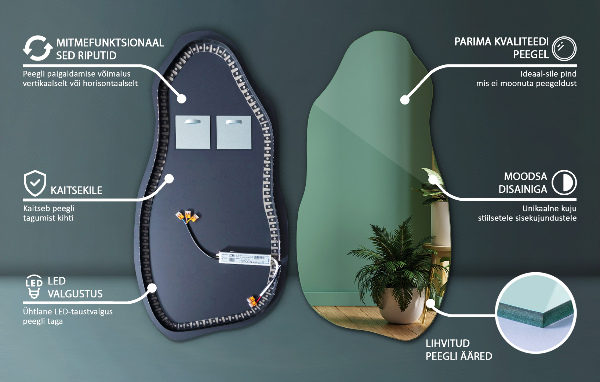 Nepravidelne led zrkadlo módne 45x90 cm