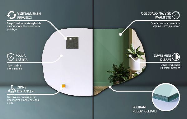 Asymetrické zrkadlo dekoratívne 70x46 cm