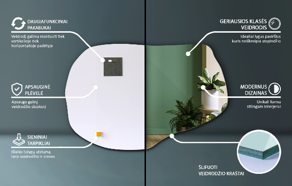 Zrkadlo s organickým tvarom štýlové 90x59 cm